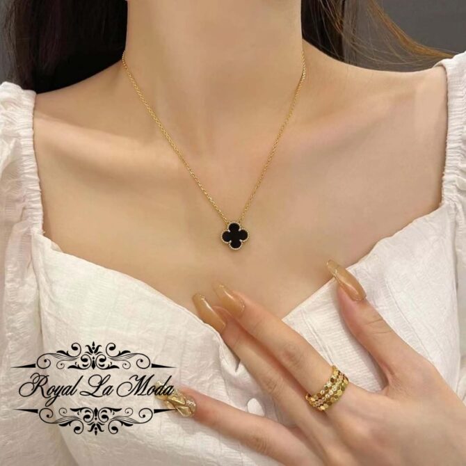 RLM Lucky Clover Design Double Sided Dual Colour Golden Necklace - Image 3