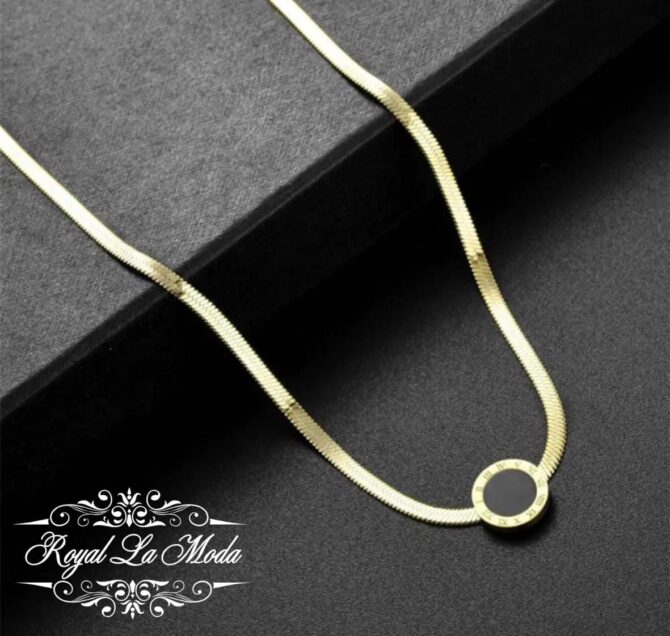 Black Stone Numeral Snake Chain Necklace - Image 2