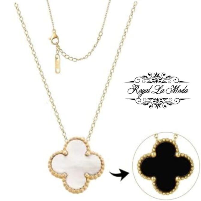 RLM Lucky Clover Design Double Sided Dual Colour Golden Necklace - Image 2